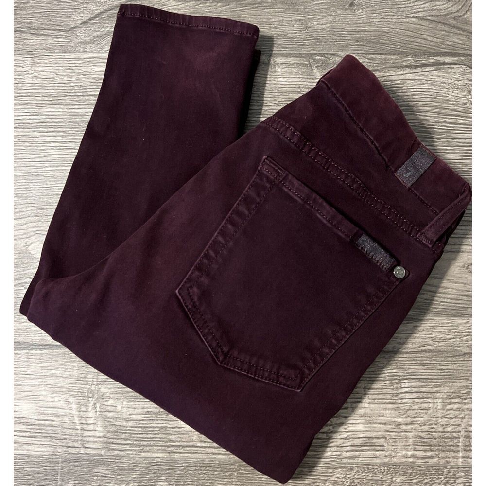 7 For All Mankind Women's The Mid Rise Skinny Velour Purple/Plum Pants Size 28